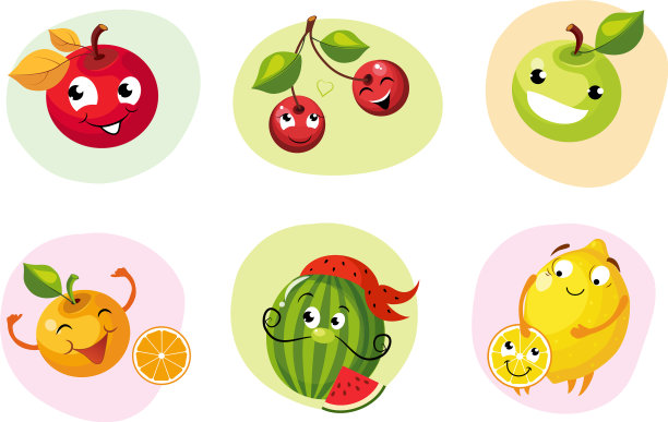 可爱的快乐水果人物设置有趣的吉祥物图片下载