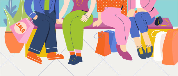 一群人在购物后坐在商店里图片下载