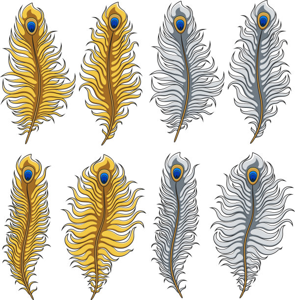 一套金和银孔雀羽毛的图像图片下载