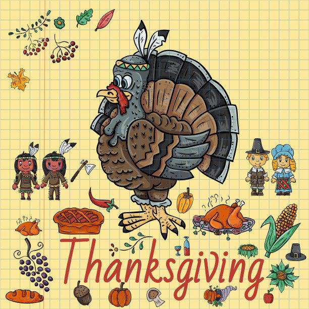 儿童绘画风格的感恩节涂鸦图片下载