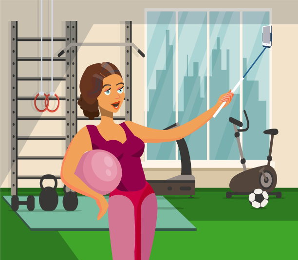 女孩自拍在健身中心平面绘图图片下载