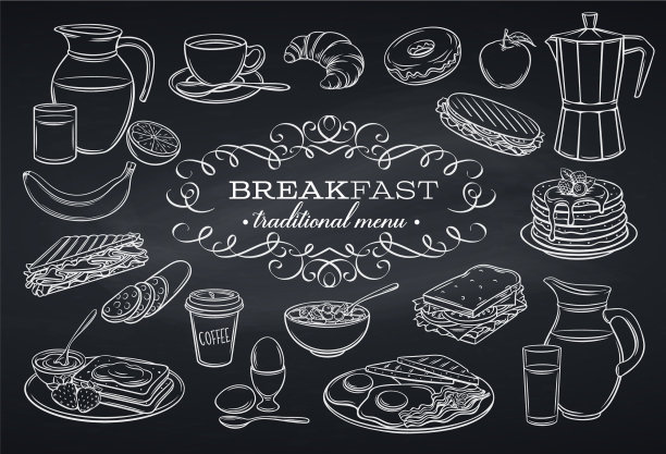 在黑板上设置早餐图标图片下载