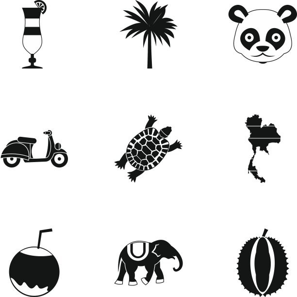 泰国的旅游图标设置了简单的风格图片下载