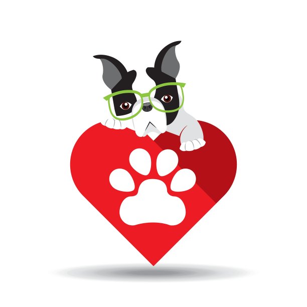 可爱的狗宠物与爪子心脏背景图片下载