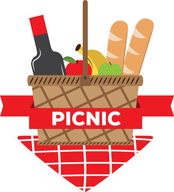 野餐篮子，葡萄酒瓶，水果和面包图片下载