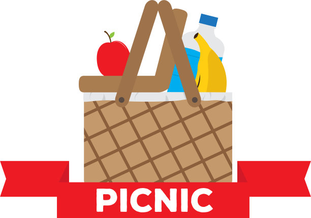 野餐篮，装有水瓶和水果图片下载