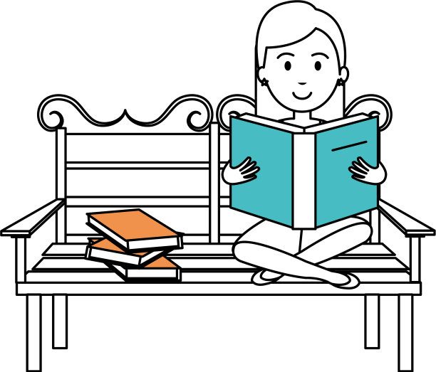 女人在公园的椅子上看书图片下载