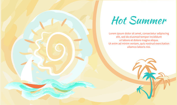 炎热的夏季海报与抽象的天空和帆船图片下载