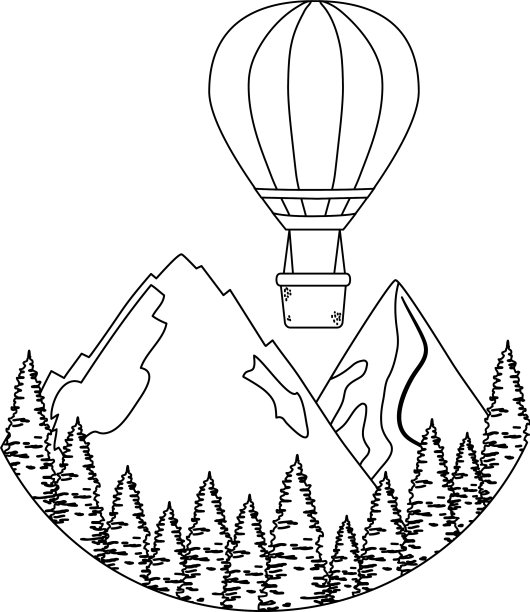 气球腾空如也，伴着松树和山川热飞图片下载