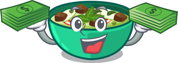 带钱袋的绿色咖喱在性格的形状图片下载