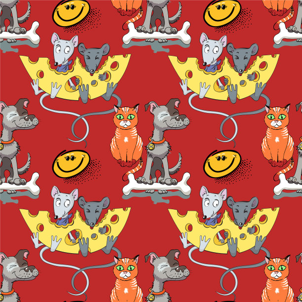 老鼠狗猫无缝图案图片下载