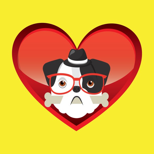 嬉皮士脸的斗牛犬，骨头和眼镜帽子图片下载