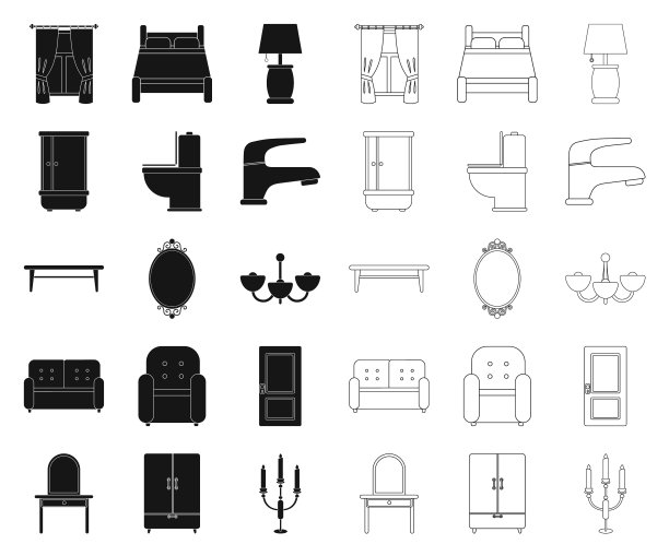 家具和室内黑色轮廓图标设置图片下载