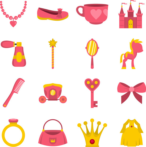 娃娃公主项目图标设置在平坦的风格图片下载