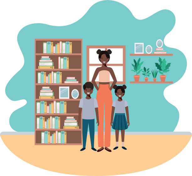 母亲和孩子在客厅的化身角色图片下载