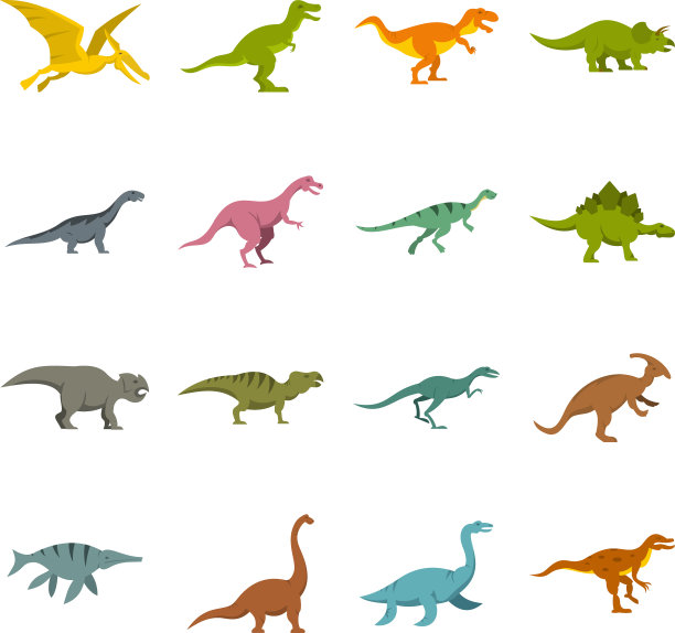 恐龙图标设置在平面风格图片下载