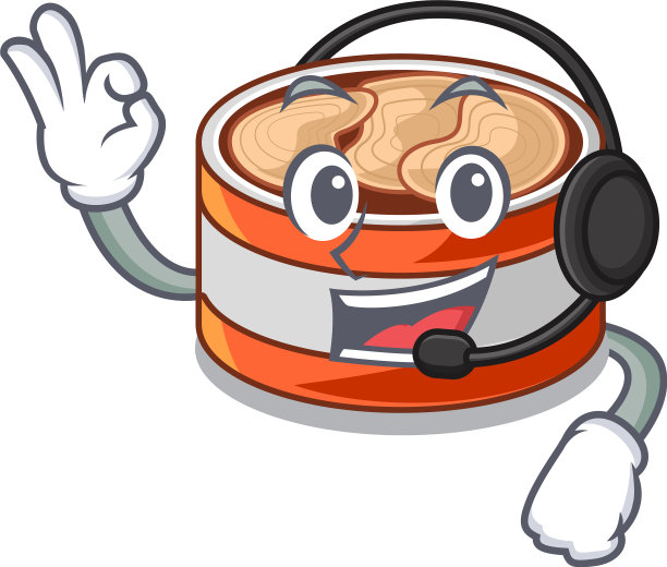 带着耳机的罐头金枪鱼在卡通厨房里图片下载