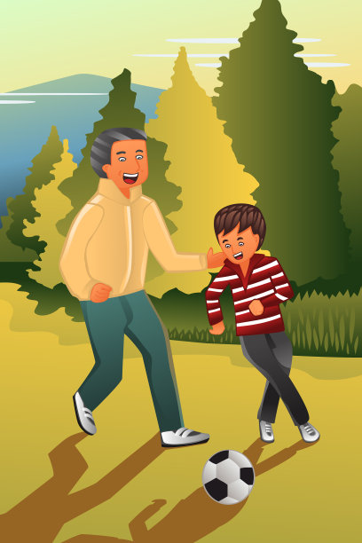 父亲在和儿子踢足球图片下载