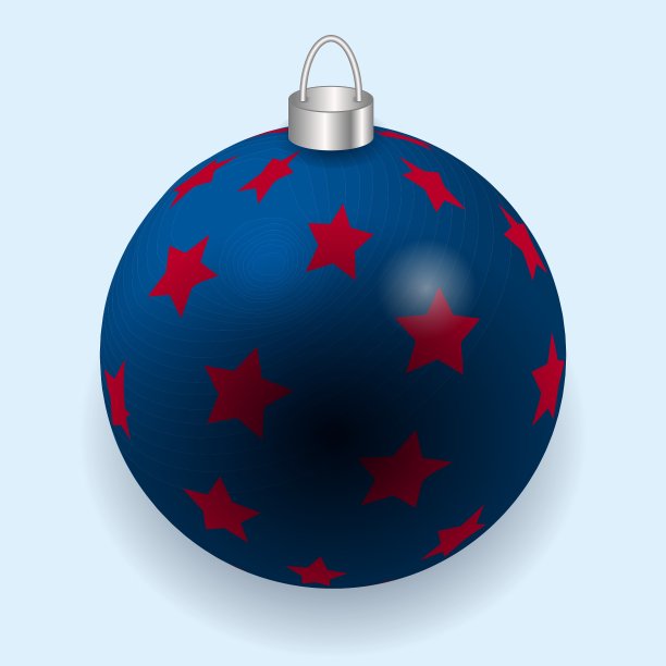 蓝色的星星和红色的圣诞球反射图片下载