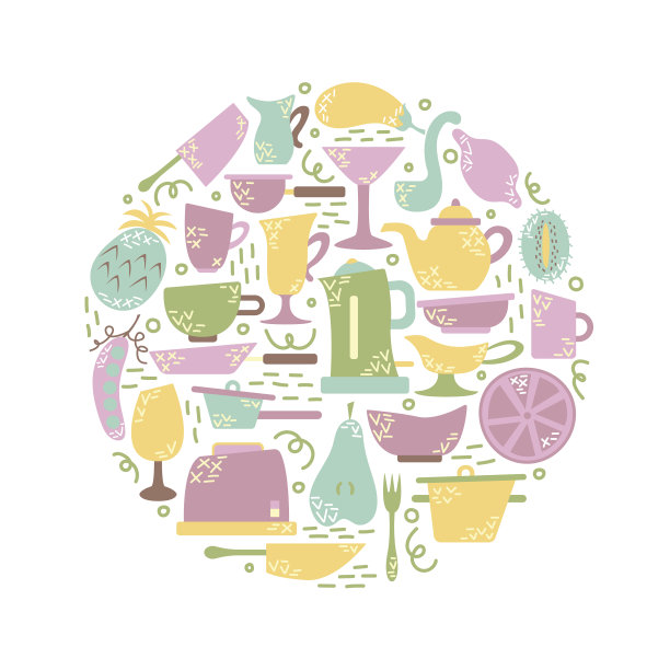 带有涂鸦的平房式厨房电器图片下载