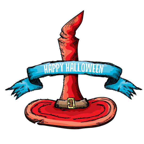 素描红色万圣节女巫帽孤立上图片下载