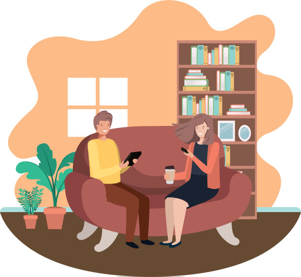 夫妇在客厅使用智能手机图片下载