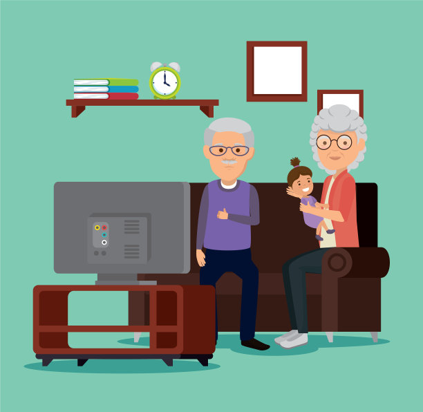 祖父母夫妇和婴儿在客厅图片下载