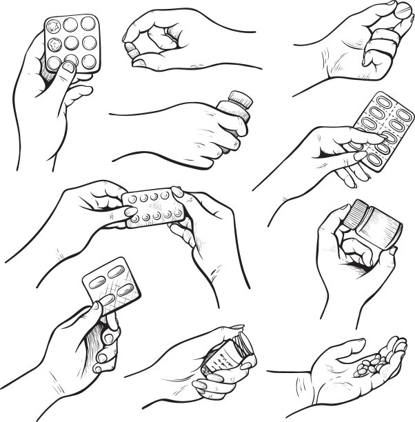 手握药品和药片素描集图片下载