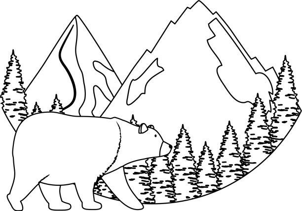 山上有灰熊和松树图片下载