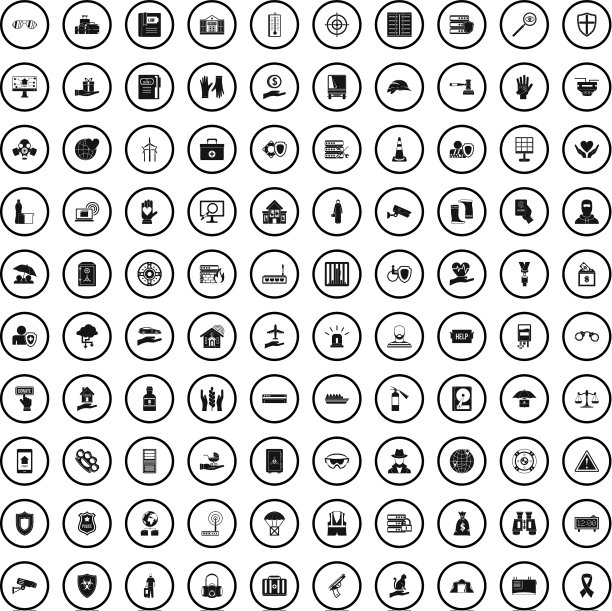 100个安全图标设置简单的风格图片下载