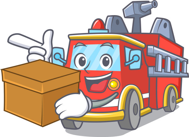 用箱型消防车人物卡通图片下载