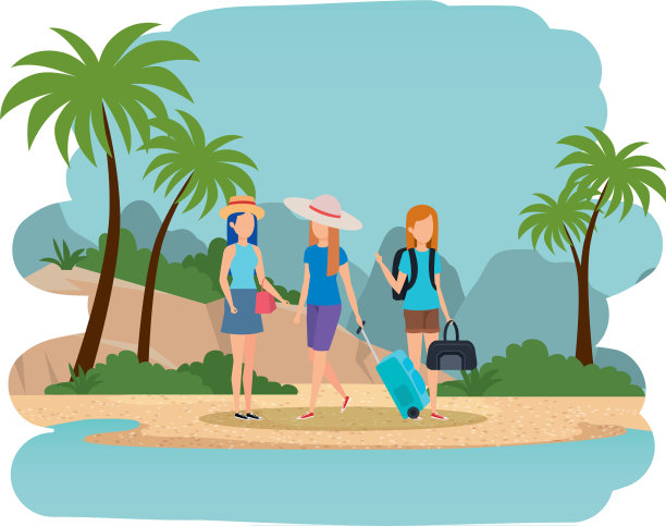 美丽的游客，女孩拿着行李箱图片下载