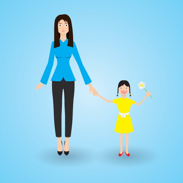 家庭母亲和幸福的女儿与花在图片下载