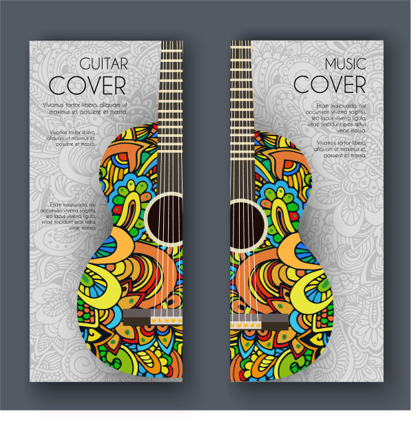 抽象复古音乐吉他上的横幅图片下载