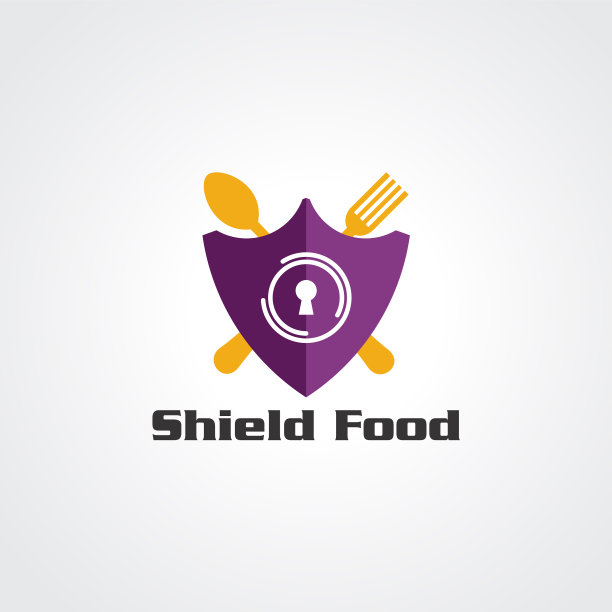 盾牌食物与叉匙标志概念图标图片下载