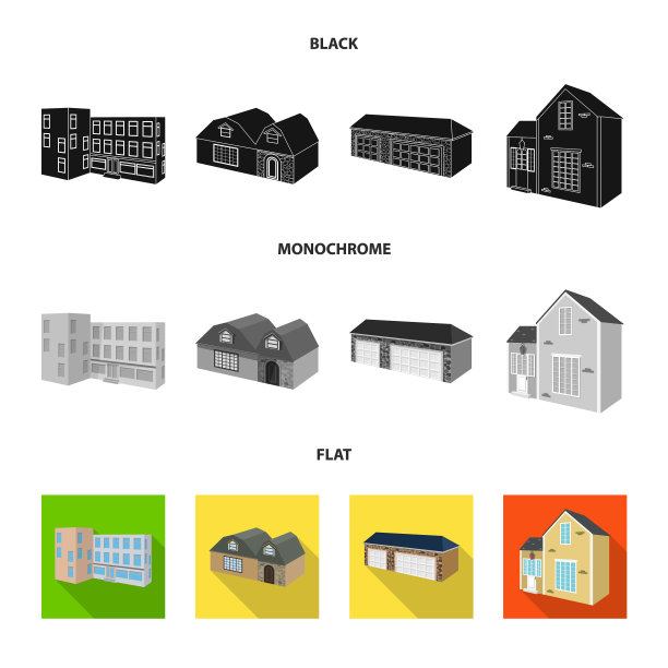 孤立对象的立面和住宅符号集图片下载