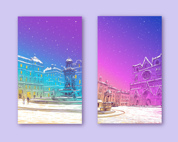 时尚的封面模板法国冬季城市里昂图片下载