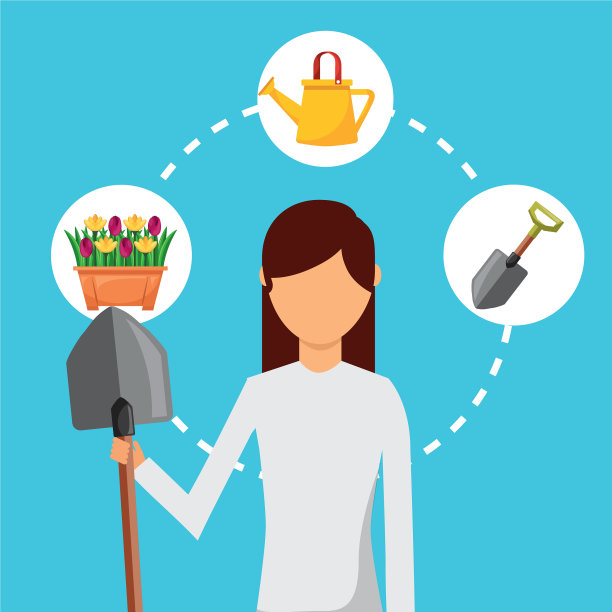 园丁女人用铲子浇水罐园艺图片下载