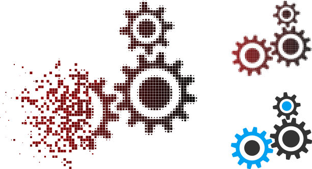 溶解像素半色调齿轮机制图标图片下载