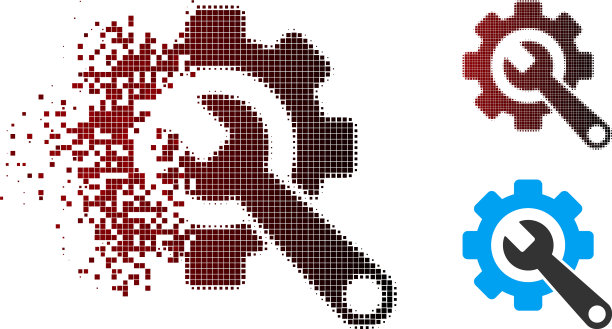 分解像素半色调齿轮和扳手图标图片下载