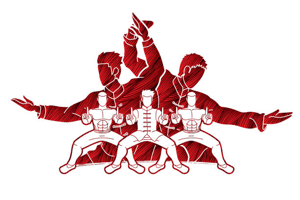 功夫战士武术动作姿势卡通图片下载