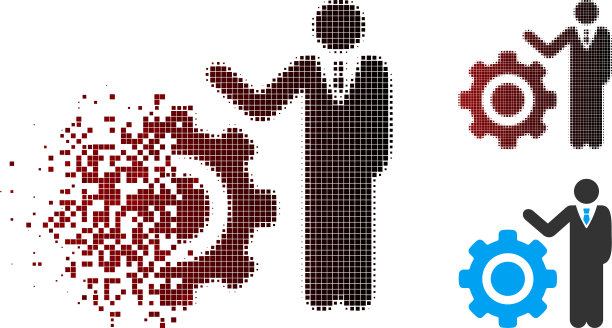 像素半色调工程师和齿轮图标断裂图片下载