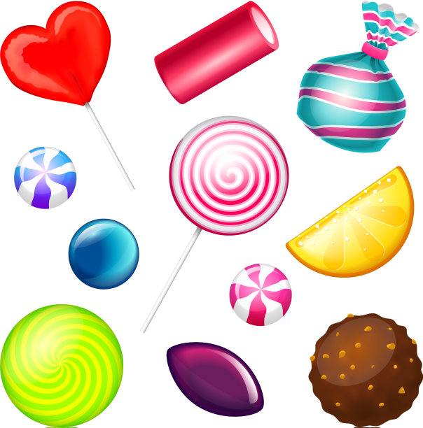 逼真的糖果设置漩涡焦糖图片下载