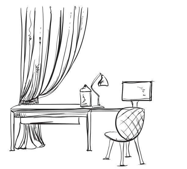 带电脑的办公桌或工作场所在办公室绘制图片下载