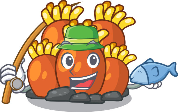 在海里钓鱼橙色珊瑚礁卡通图片下载