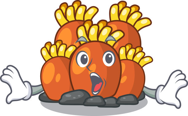 惊讶的橙色珊瑚礁卡通海洋图片下载