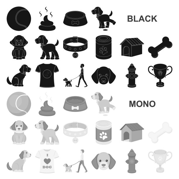 宠物狗黑色图标在集合设计图片下载