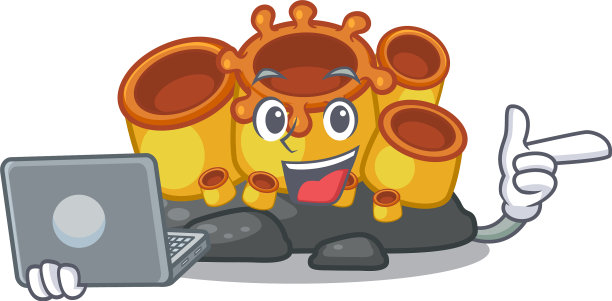 带着笔记本电脑的迷你橙色海绵珊瑚图片下载