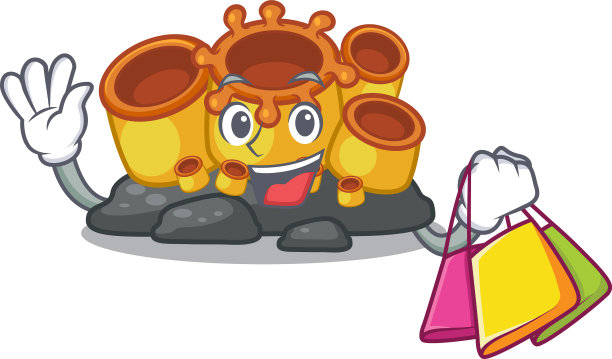 购物橙色海绵珊瑚孤立与卡通图片下载