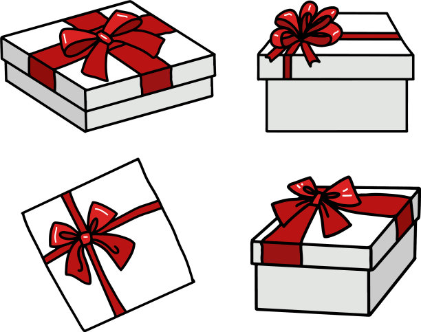 一套白色的涂鸦礼盒与红色蝴蝶结图片下载
